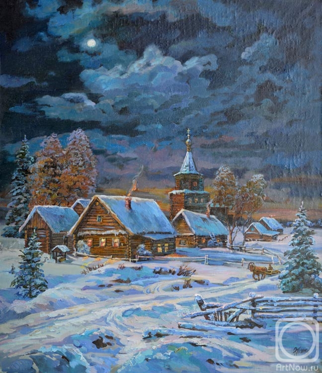 Panov Eduard. The village moonlit night