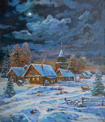 The village moonlit night (At Night). Panov Eduard