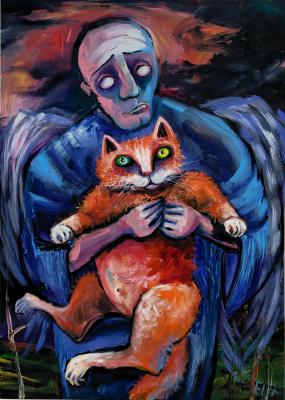 Blind Angel with His Seeing-Eyed Cat. Nesis Elisheva