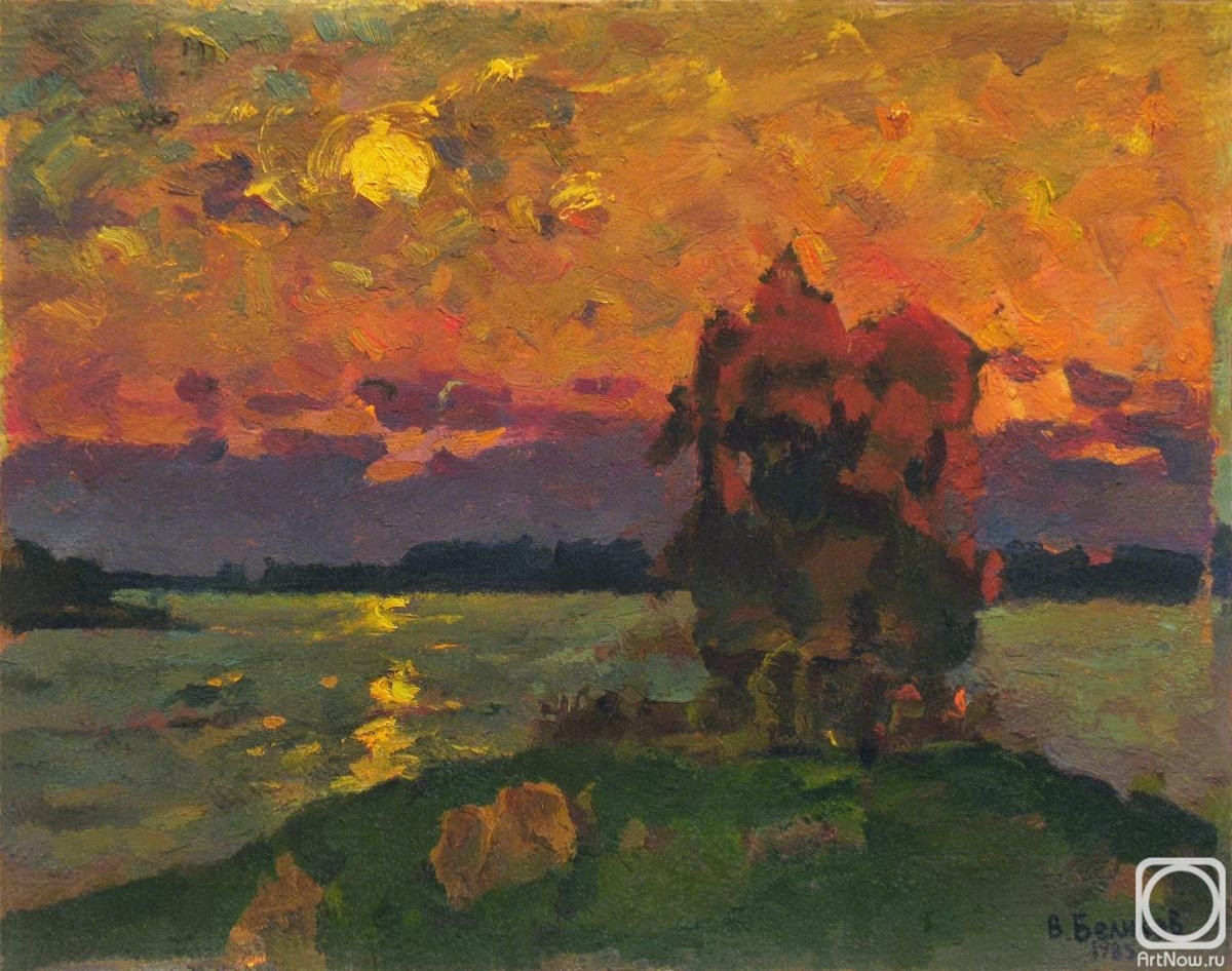 Belikov Vasilij. Autumn landscape with the setting sun over the lake