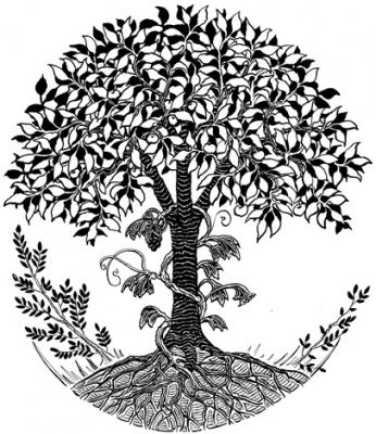 Apple tree with vine