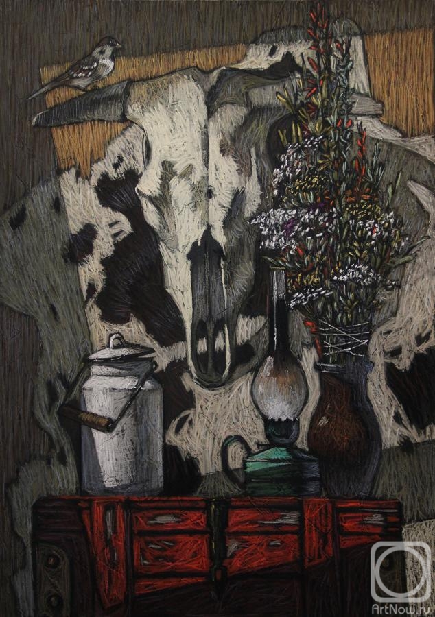 Leonova Nataliya. Still life with cow skull