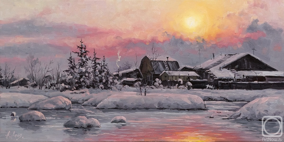 Volya Alexander. Winter river, village