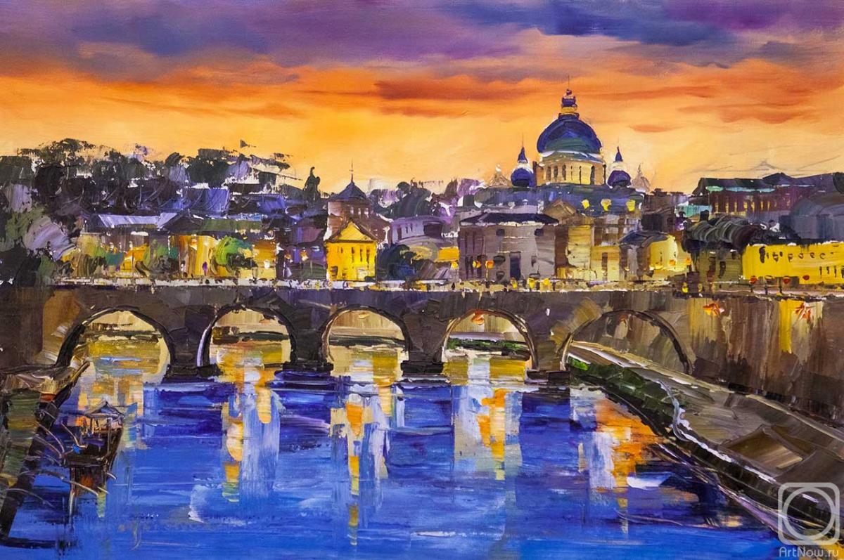 Rodries Jose. Rome. View of Saint Angel's Bridge and Saint Peter's Cathedral