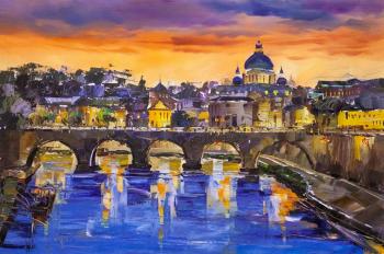 Rome. View of Saint Angel's Bridge and Saint Peter's Cathedral. Rodries Jose