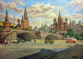 Moscow 70s. View of the Moskvoretsky Bridge, the Kremlin and St. Basil's Cathedral. Fedorenkov Yury