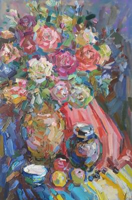 Still life with roses and vases