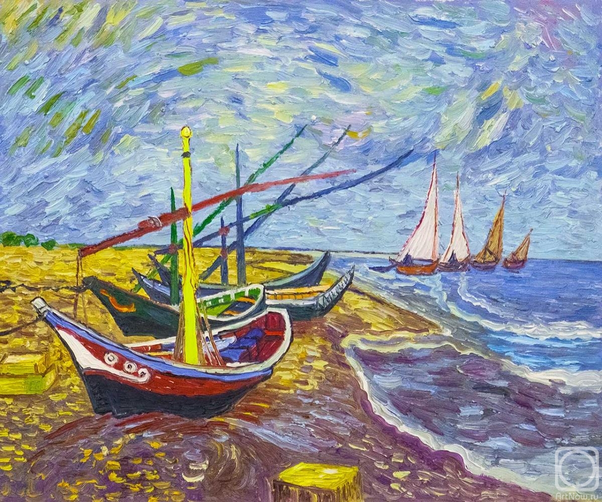 Vlodarchik Andjei. Fishing boats on the beach in Saint-Mary (copy of the painting by Van Gogh)