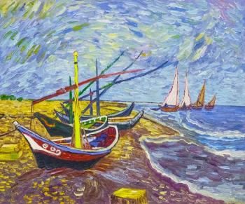 Fishing boats on the beach in Saint-Mary (copy of the painting by Van Gogh)