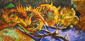 A copy of Van Gogh's painting. Four cut sunflowers. Vlodarchik Andjei