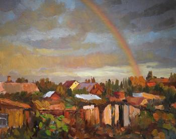 Rainbow over the village. Vyrvich Valentin