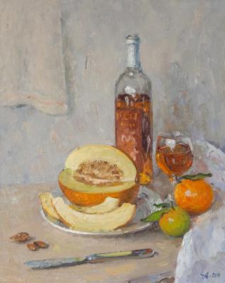 Cyprus fruit and a bottle of wine