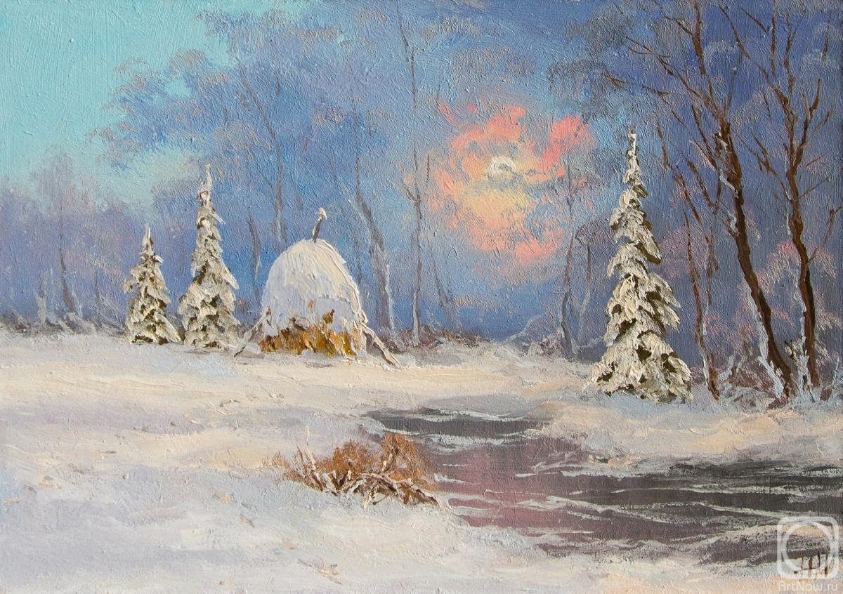 Lyamin Nikolay. The icy expanse of the stream in the sunset