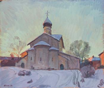 The winter evening in Pskov