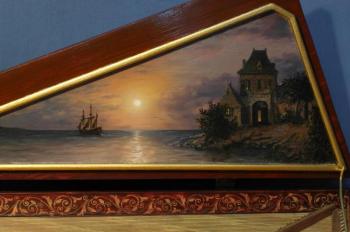 Painting on the cover of a homemade harpsichord