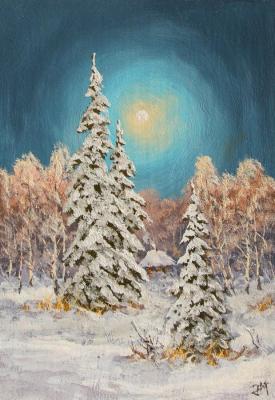 The reflection of the moon on the snow cover