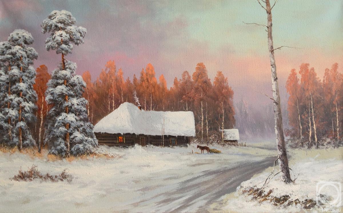 Lyamin Nikolay. At home. Horse and cart with hay