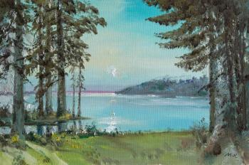 Painting Silence above lake. Kremer Mark