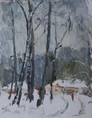 The thaw. View of the stables in the estate Spasskoye-Lutovinovo (By The Stables). Komov Alexey