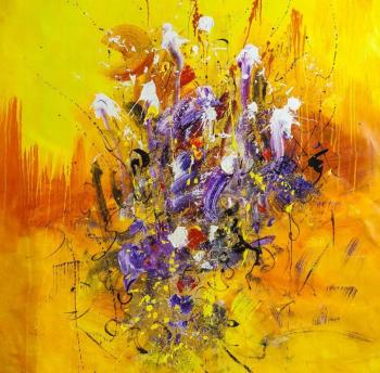 Irises on a yellow background. Dupree Brian