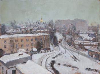 Orl. The tram ring in the winter (Oil Painting Tram). Komov Alexey