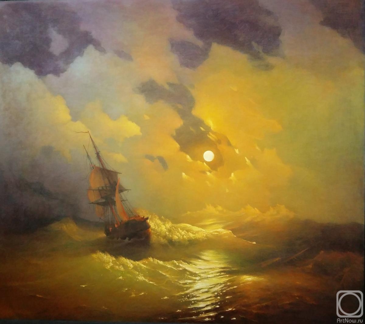 Tanin Vasiliy. Storm on the sea at night Aivazovsky