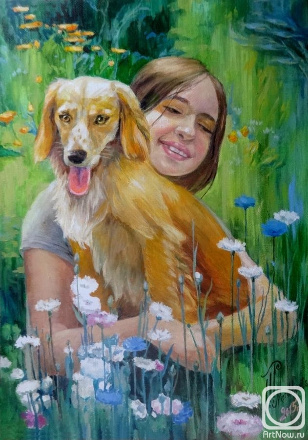 Картина девушка с собакой