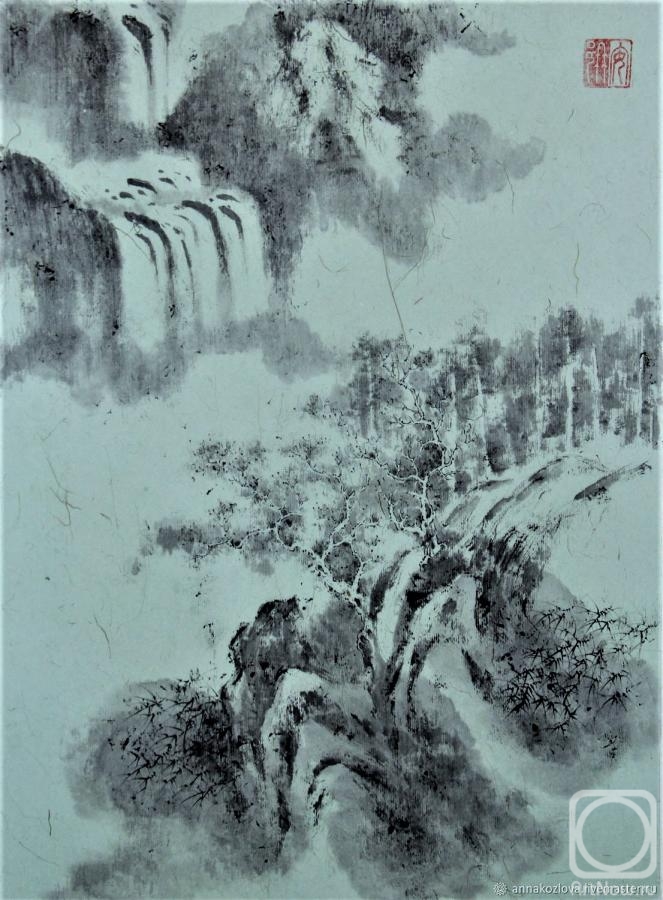 Engardo Anna. Chinese landscape. Mountain and waterfall