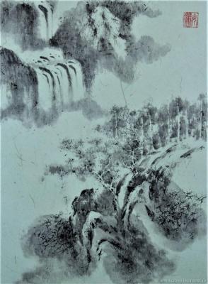 Chinese landscape. Mountain and waterfall. Engardo Anna