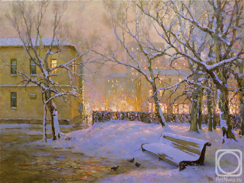 Obukhovskiy Yuriy. Winter twilight on Chistye Prudy