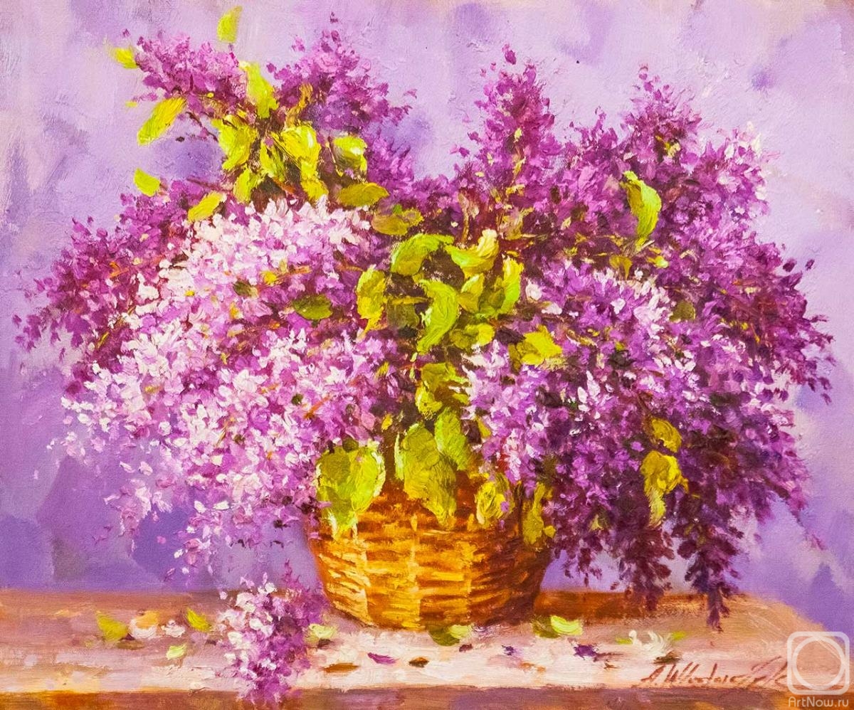 Vlodarchik Andjei. A magnificent bouquet of lilacs in a basket