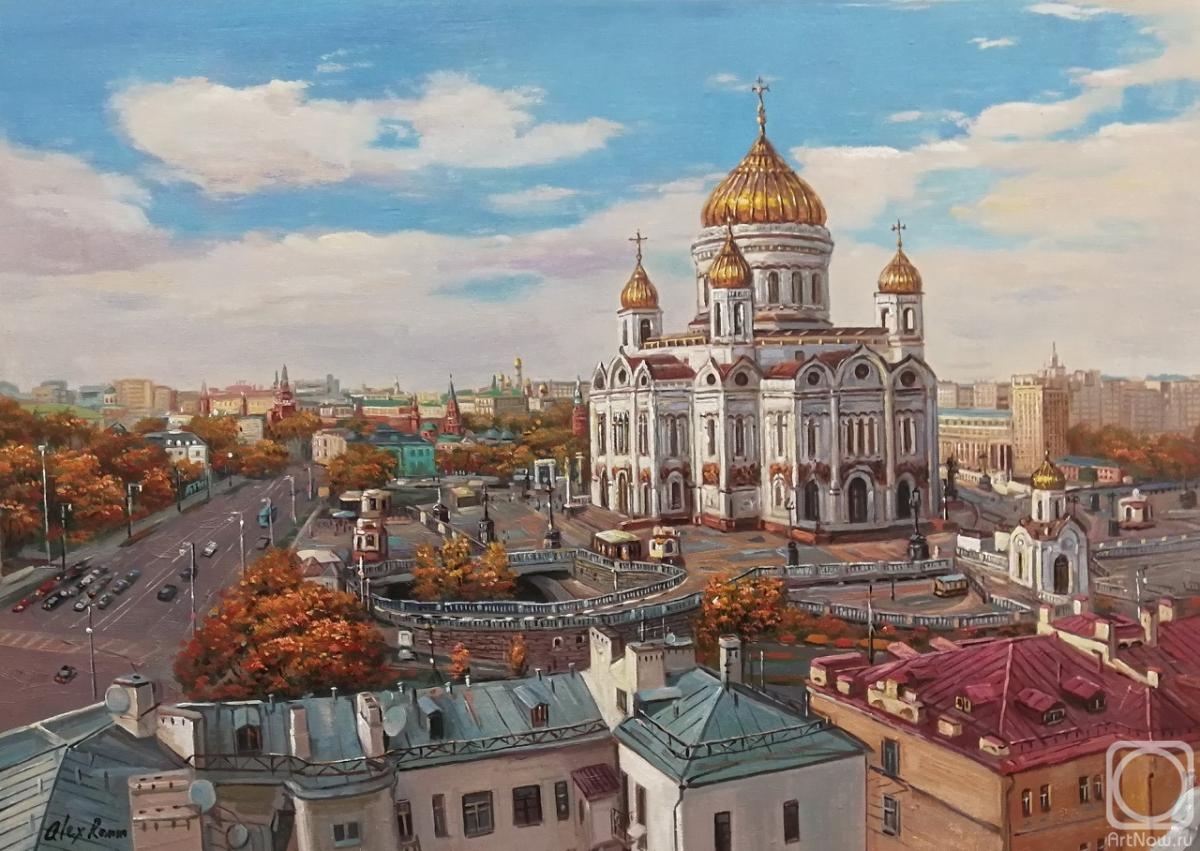 Romm Alexandr. View of the Cathedral of Christ the Savior from a bird's eye view