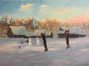 Winter village, two snowmen. Lyamin Nikolay