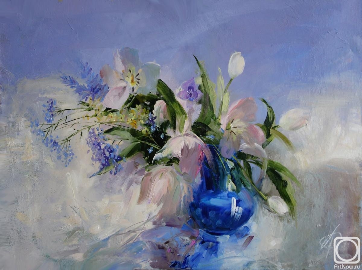 Anisimova Galina. Flowers in a cobalt vase