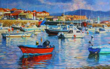Landscape with a red boat. Cantabria