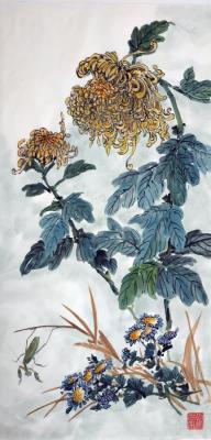 Chrysanthemums and praying mantises. Mishukov Nikolay
