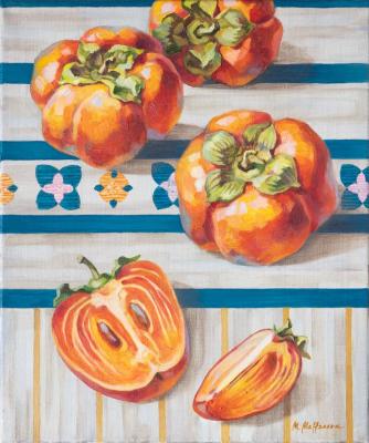 Persimmon on linen tablecloth