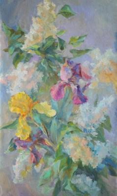 Irises in clouds of lilac