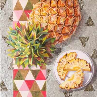 Pineapple on silver background (Flat Lay). Meltsaeva Mariia