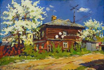 House with a blossoming pear. Sorokina Olga