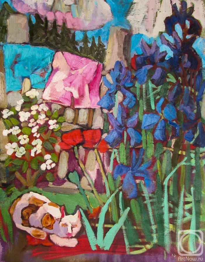 Ovchinnikova Alexandra. Pantaloons, irises and cat