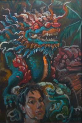 Painting Self Portrait with Vietnamese Dragon. Dobrovolskaya Gayane