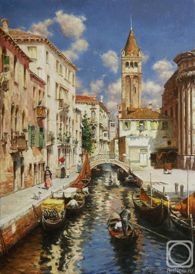 Aleksandrov Vladimir. Venetian Canal. A copy of the painting. Artist Rubens Santoro