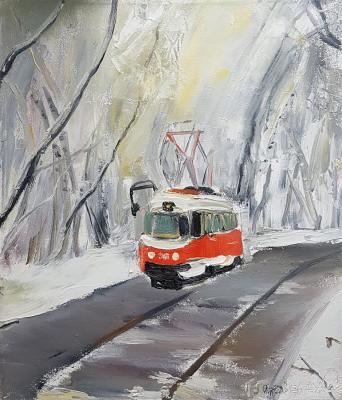 Moscow tram. Izmailovsky park. Glavnaya alley (120 Years Tram). Petrovskaya-Petovraji Olga