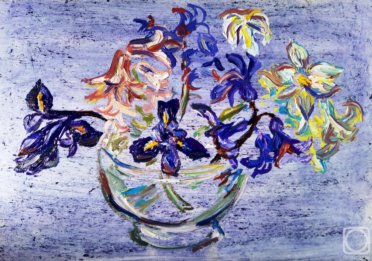 Sechko Xenia. Hyacinths and mini irises in a vase