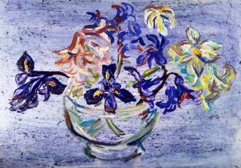 Hyacinths and mini irises in a vase. Sechko Xenia