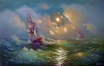 Navires dans la temp&#234;te de nuit (Romantisme). Kulagin Oleg