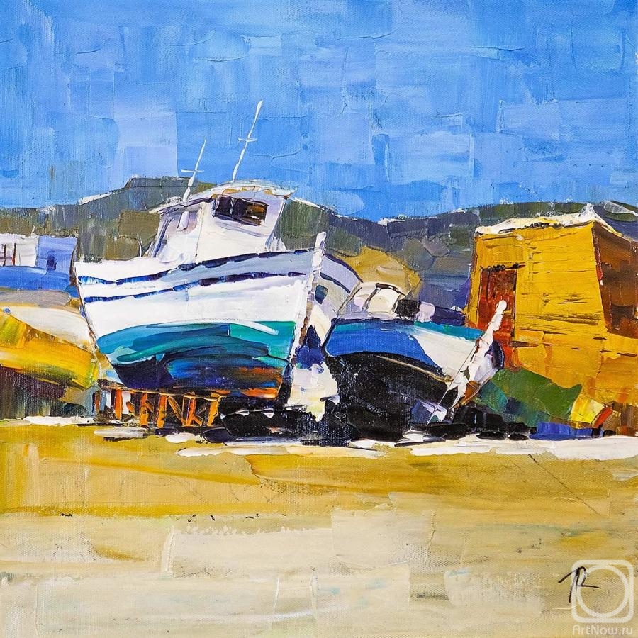 Rodries Jose. Hot afternoon. Boats on the coast