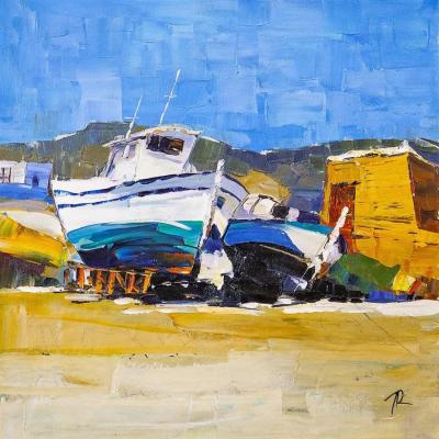 Hot afternoon. Boats on the coast. Rodries Jose