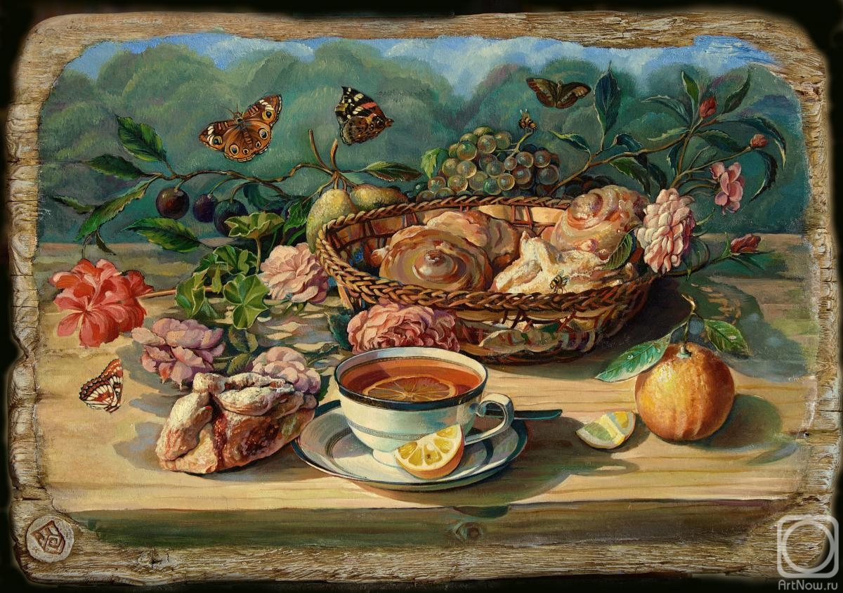 Sergeev Sergey. Tea with buns and butterflies